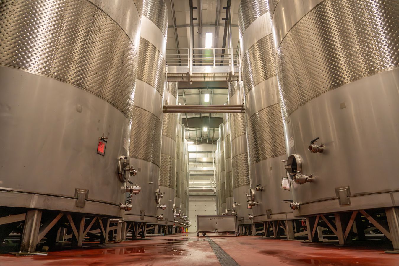Stainless steel process vessels in a modern brewery